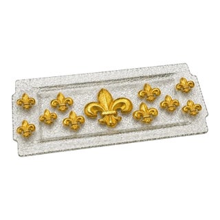 Vintage Textured Glass Tray With Raised Gold Fleur-De-Lis Motif For Sale