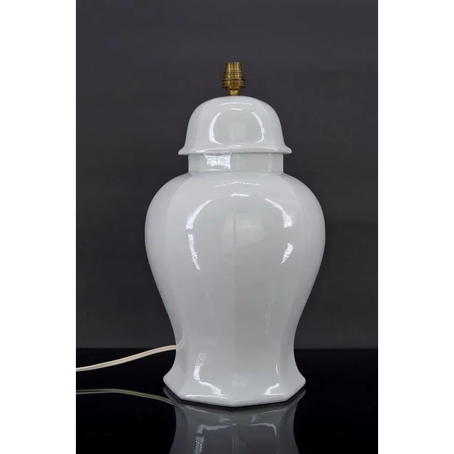 Beautiful white porcelain living room lamp. Far Eastern inspiration / Japonism, France, circa 1970-1980. Stamped...