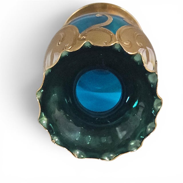 Mid-Century Venetian Hand-Blown Art Glass Cabinet Vase With Tre Fuochi Enamel 6" For Sale - Image 9 of 10