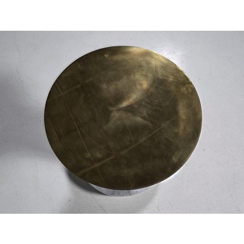 Brown Italian Postmodern Brass, Teak and Marble Pedestal Side Table, 1980s For Sale - Image 8 of 10