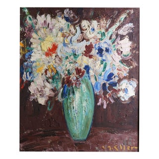 Lucien Roudier Detto Eller, Flowers in a Vase, 1920s, Oil Painting on Canvas, Framed For Sale