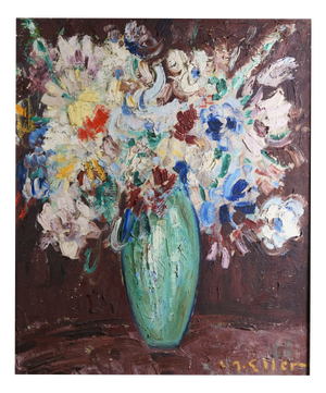 Lucien Roudier Detto Eller, Flowers in a Vase, 1920s, Oil Painting on Canvas, Framed