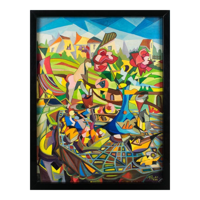 Colorist Still Life Post-Cubist Oil Painting by A. Rigollot, 1961 For Sale