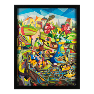 Colorist Still Life Post-Cubist Oil Painting by A. Rigollot, 1961