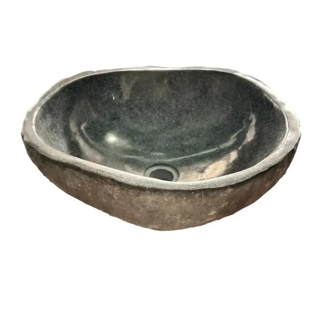 Natural River Stone Sink | Hand-Carved Basin from Java Bring nature into your bathroom with our authentic river stone...