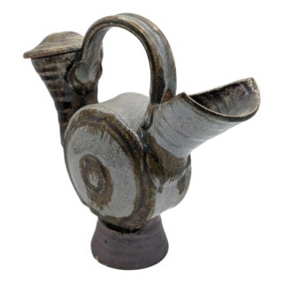 Vintage Mid Century Modern Ceramic Studio Art Pitcher With Lid For Sale