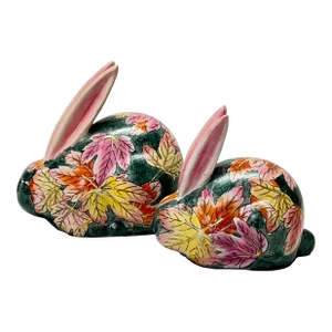 Late 20th Century Chinoiserie Long Eared Rabbits - a Pair