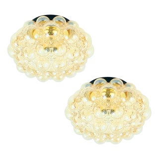 Large Mid-Century Modern Amber Bubble Glass Ceiling Lights by Helena Tynell for Limburg, Germany, 1960s, Set of 2 For Sale