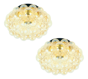 Large Mid-Century Modern Amber Bubble Glass Ceiling Lights by Helena Tynell for Limburg, Germany, 1960s, Set of 2