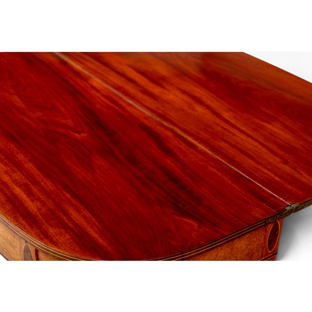 Antique American Federal North Shore Inlaid Mahogany Demilune Games Table For Sale - Image 9 of 15