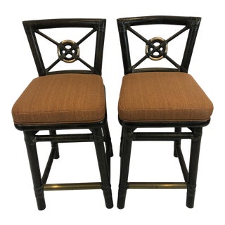 1980s Vintage McGuire Bamboo Counter Stools- A Pair For Sale