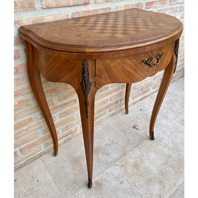 French Demi Lune Folding Card or Console Table with Baize Top, 1900s For Sale - Image 6 of 18