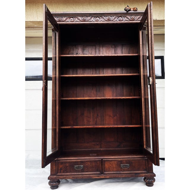 Antique Neo-Renaissance Oak Display Cabinet, 1910 For Sale - Image 14 of 18