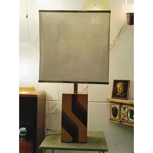 Vintage Italian Wood and Brass Table Lamp, 1970s For Sale - Image 4 of 9