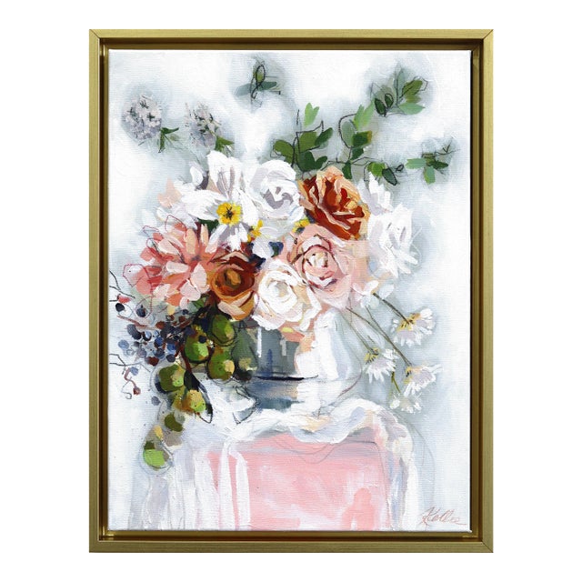 Pears & Pink - Framed Abstract Expressive Botanical Floral Still Life Original Artwork by Kellie Newsome For Sale