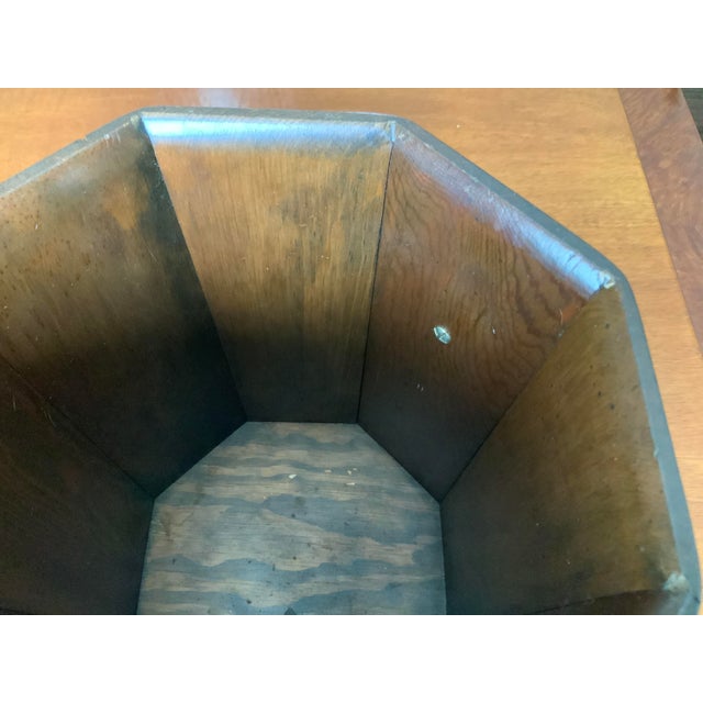 Vintage Octagonal Wooden Wastebasket With Lion Heads For Sale - Image 10 of 11