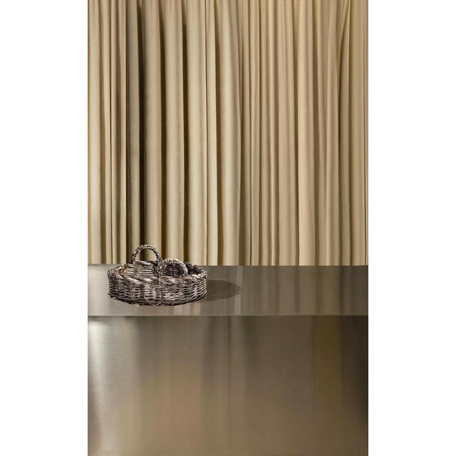 Wood El 05 Decorative Basket in Metal-Plated Hand-Woven Wicker by Caspal For Sale - Image 7 of 8