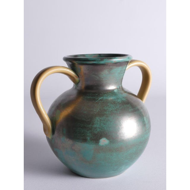 Green Ceramic Vase with Yellow Handles by Anna-Lisa Thomson for Upsala Ekeby, 1930s For Sale - Image 12 of 17
