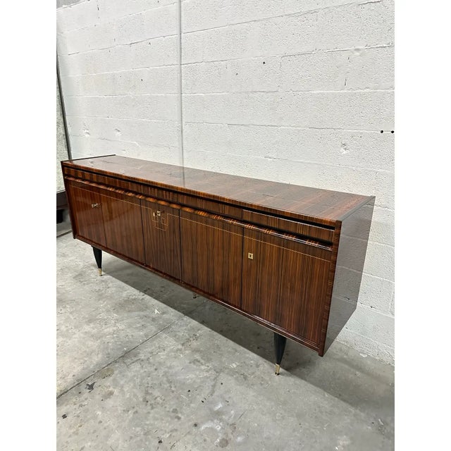 Mid-Century Modern 1940s French Art Deco Exotic Macassar Ebony Buffet Sideboard For Sale - Image 3 of 13