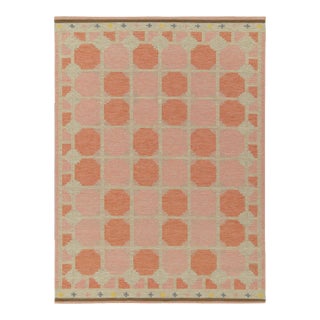 Scandinavian Style Kilim Rug in Pink, Greige Geometric Pattern by Rug & Kilim 12x18 For Sale