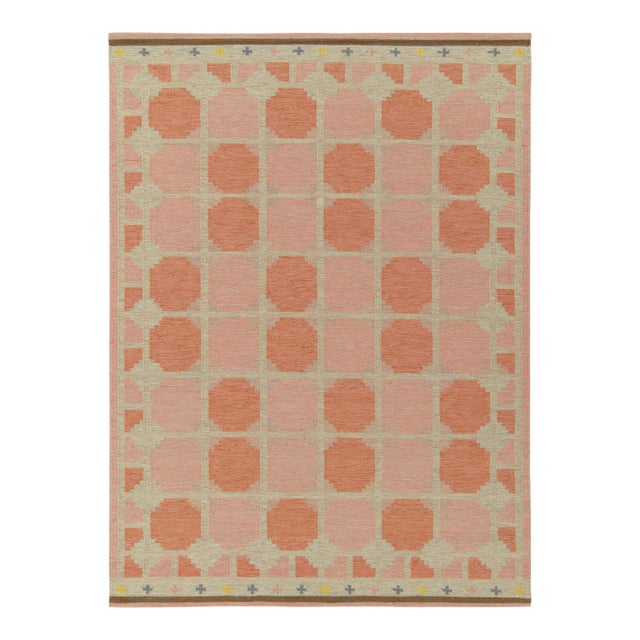Scandinavian Style Kilim Rug in Pink, Greige Geometric Pattern by Rug & Kilim 12x18 For Sale
