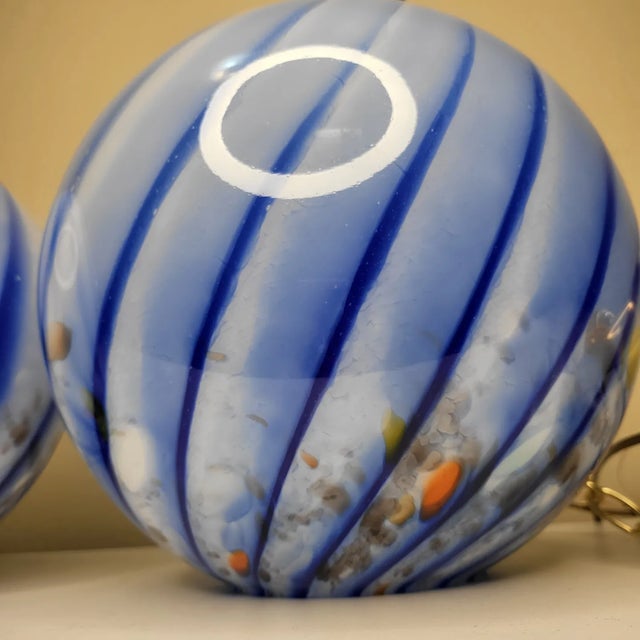 1960s Vintage Blue Swirled Hand Blown Pendants - a Pair For Sale - Image 5 of 9