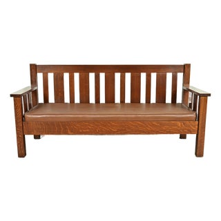 Limbert Style Antique Mission Oak Arts & Crafts Settle Sofa, Circa 1910 For Sale