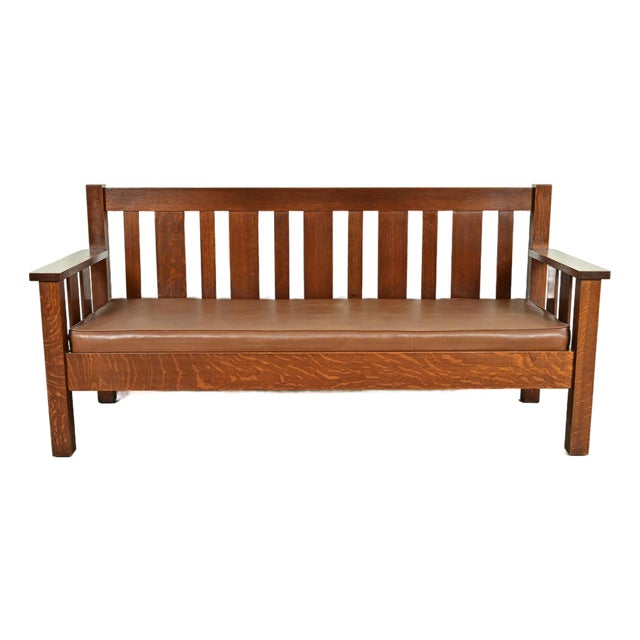 Limbert Style Antique Mission Oak Arts & Crafts Settle Sofa, Circa 1910 For Sale