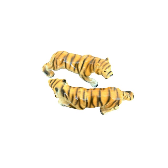 Boho Chic Pair of Small Vintage Ceramic Tigers For Sale - Image 3 of 7