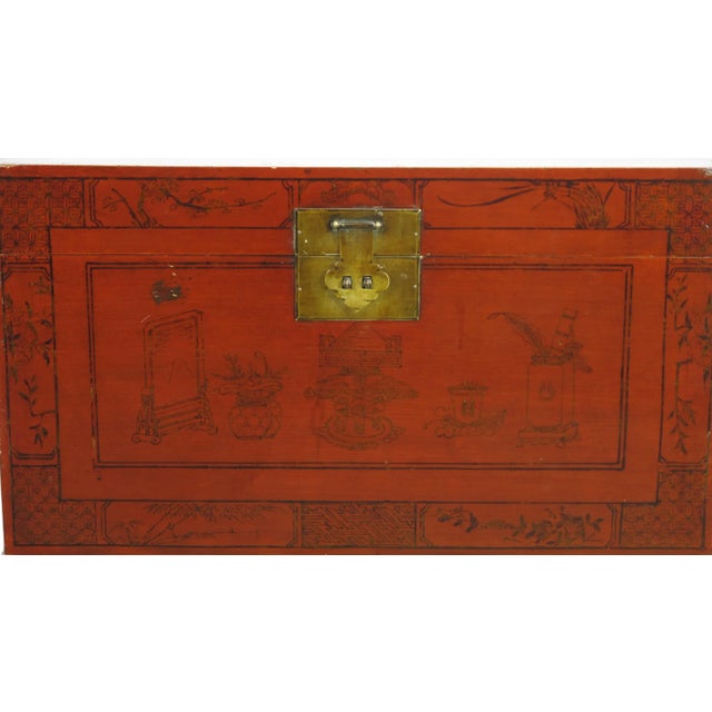 1900s Red Antique Trunk For Sale - Image 4 of 12