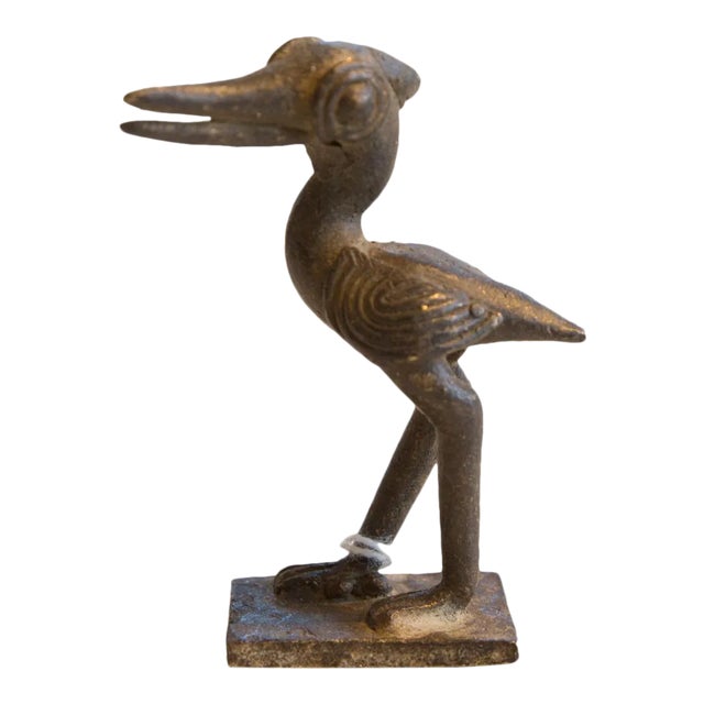 Vintage African Dark Bronze Stork Turning Head For Sale