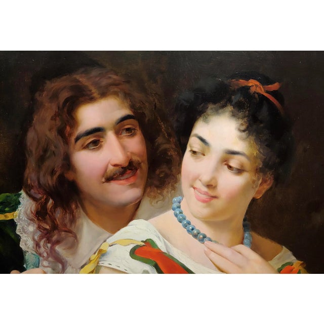 Giuseppe Galli -Two Men Seducing a Mistress W/Red Wine-19th C. Oil Painting For Sale - Image 4 of 12