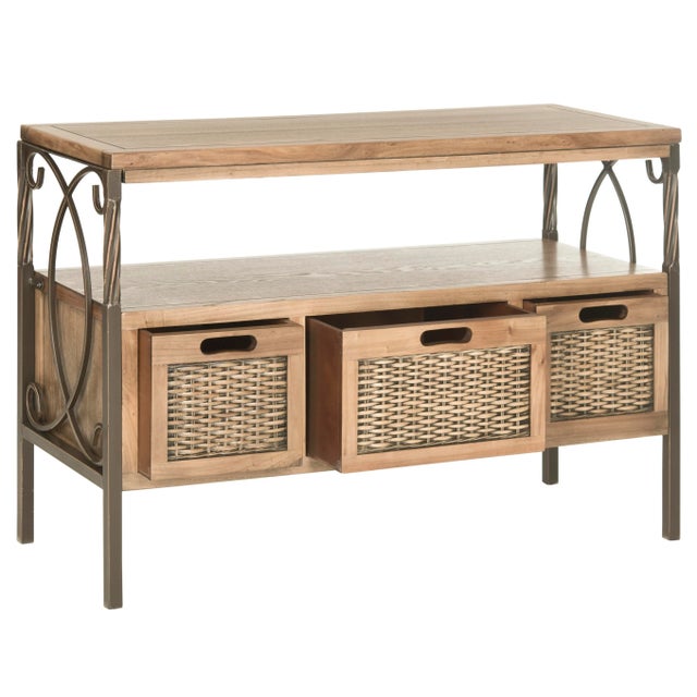 The casual Joshua console gets dressed up a bit with wrought iron legs crafted with rope twisting at the top and scrolls...