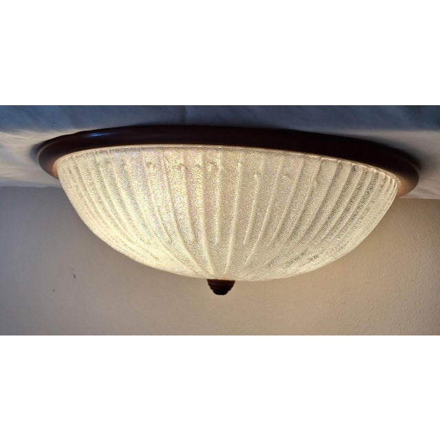 Brown Vintage Italian Beech Ceiling Lamp with Segmented Ice Glass Shade from C.L., 1990s For Sale - Image 8 of 8