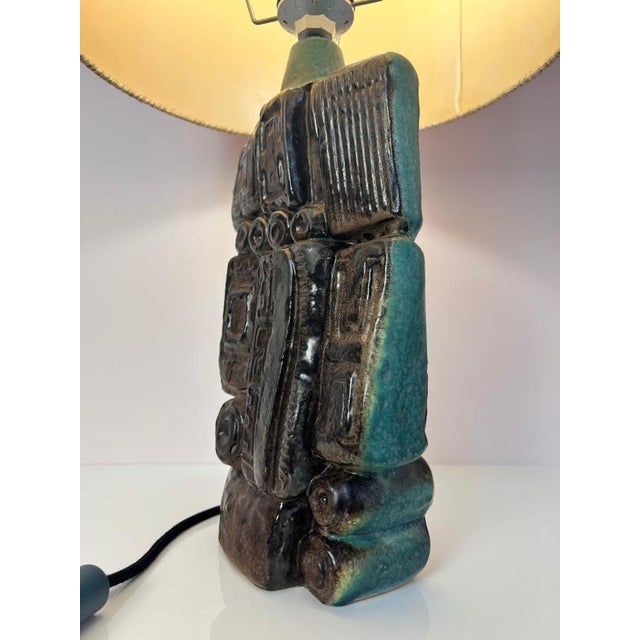 Turquoise Beige Ceramic Table Lamp by Bernard Rooke For Sale - Image 4 of 11