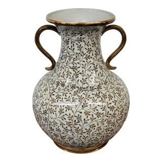 Maitland-Smith Hand-Painted Double-Handled Porcelain Urn Vase, Vintage For Sale