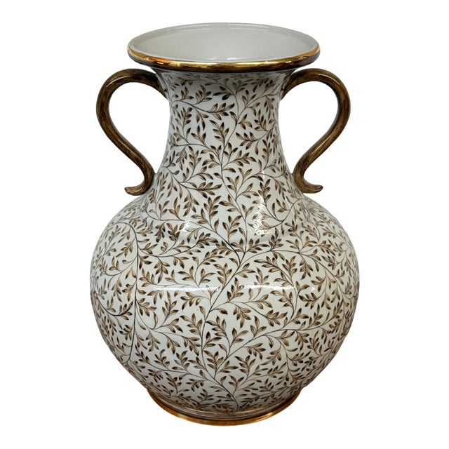 Maitland-Smith Hand-Painted Double-Handled Porcelain Urn Vase, Vintage For Sale
