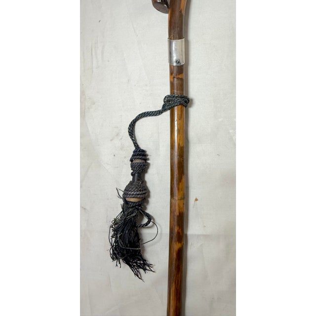 19th Century Antique 19th Century Handmade Tooled Sterling Silver Wood Walking Stick Cane For Sale - Image 5 of 13