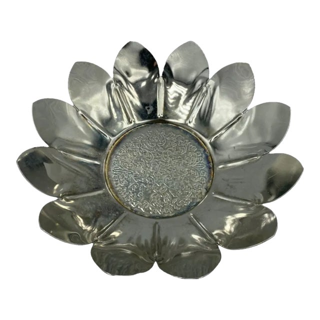 Vintage Lotus Flower Candy Bowl Trinket Dish Silver Plated Floral Gift Decor For Sale