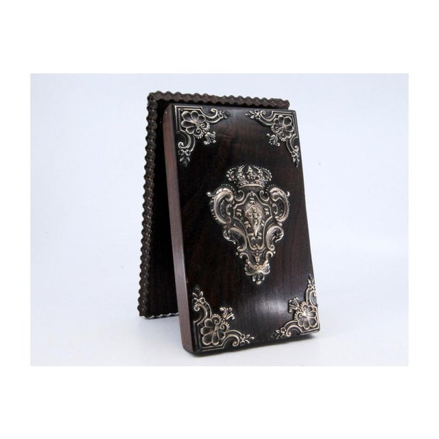 Silver Block Holder in Rosewood with Silver Applications of the Portuguese Coat of Arms For Sale - Image 8 of 11