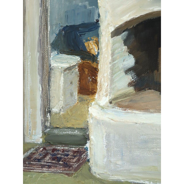 Cream 1968 Mid-Century Modern 'The Fireplace' Vintage Swedish Expressive Interior Oil Painting, Framed For Sale - Image 8 of 13