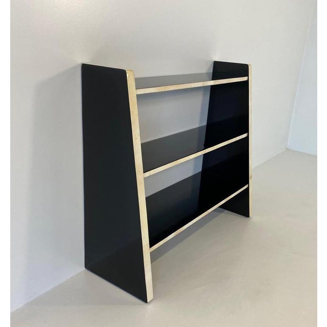 1980s Italian Art Deco Style Parchment and Black Lacquer Bookcase, 1980s For Sale - Image 5 of 10