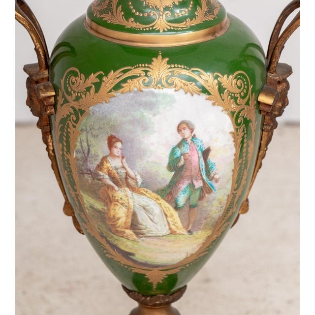Manufacture de Sevres Sevres Green Ground Vases Mounted as Lamps, Pair For Sale - Image 4 of 4