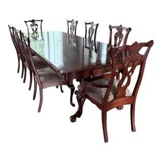 Chippendale Mahogany Dining Set – Table, 8 Carved Chairs & Extension Leaves For Sale