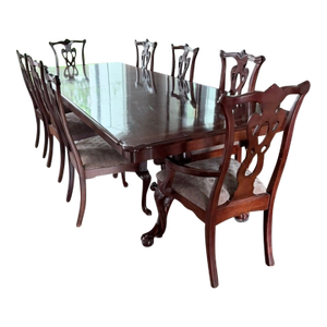 Chippendale Mahogany Dining Set – Table, 8 Carved Chairs & Extension Leaves
