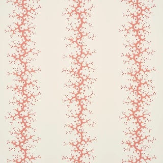 Schumacher Coral Stripe Wallpaper In Coral For Sale
