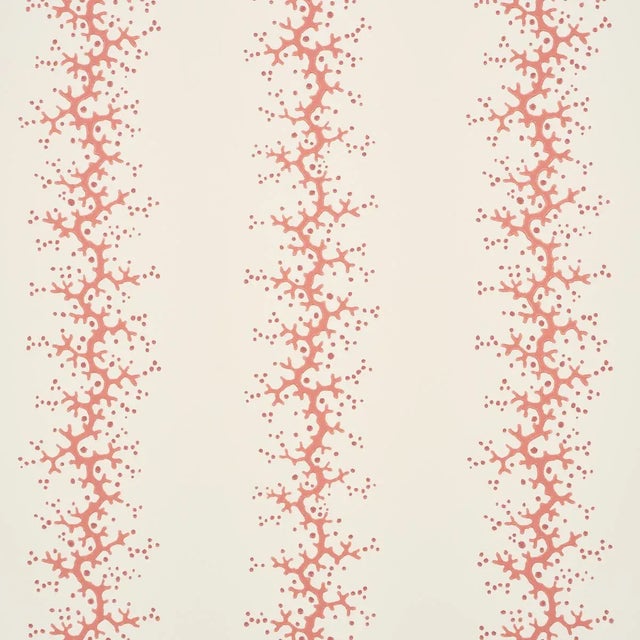 Schumacher Coral Stripe Wallpaper In Coral For Sale