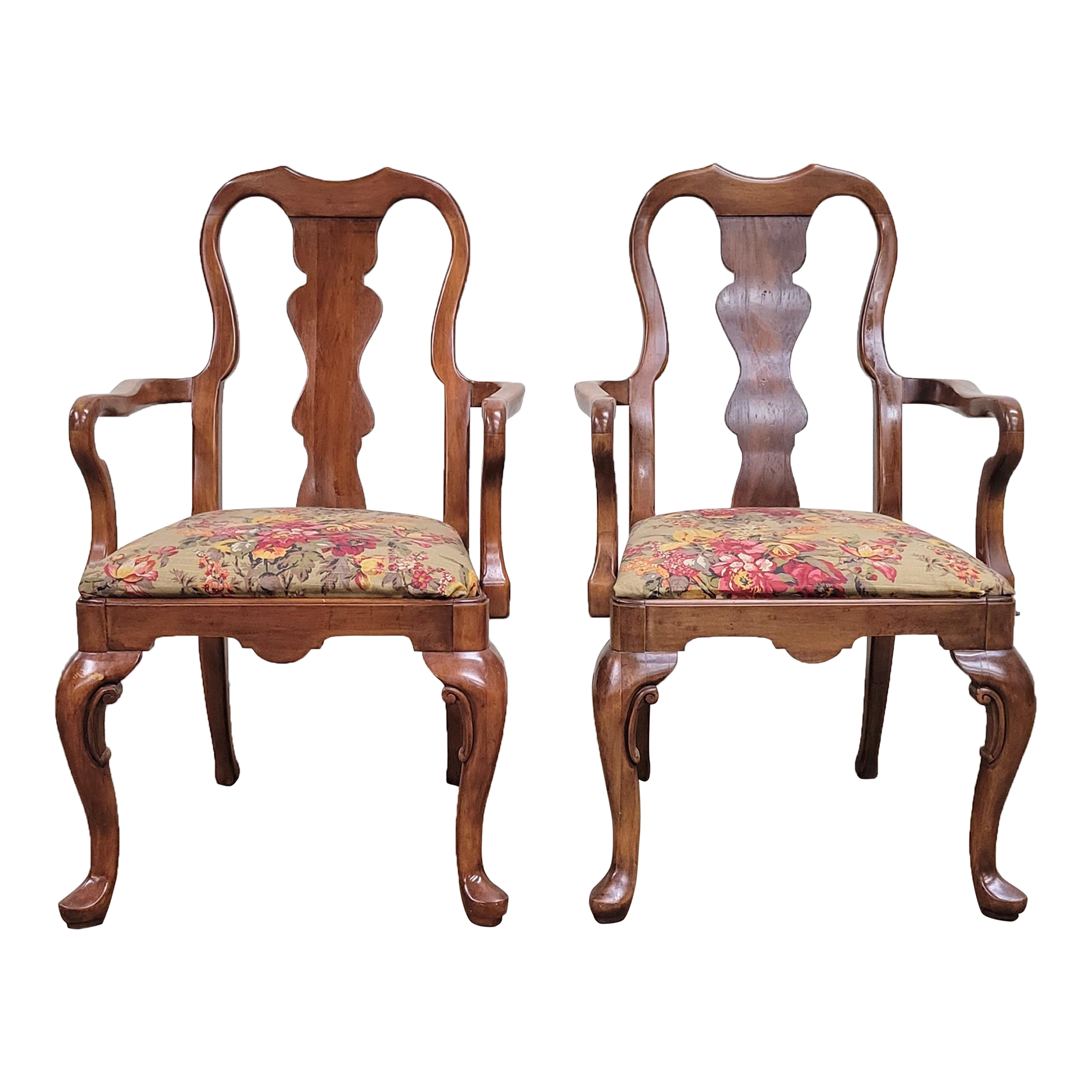 Vintage Lexington Furniture Industries Queen Anne Dining Arm Chairs - Pair, image size:2160x2160