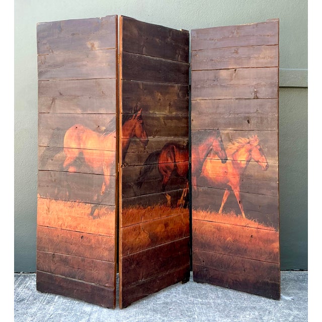 Vintage Hand Painted Barn Wood Folding Screen For Sale - Image 4 of 8