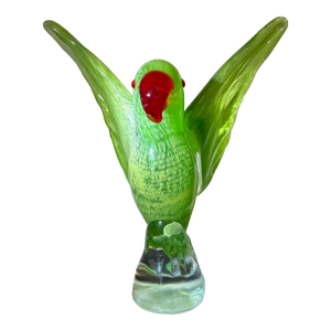 Vivid Murano Multi-Green Color With Red Beak Macaw Bird